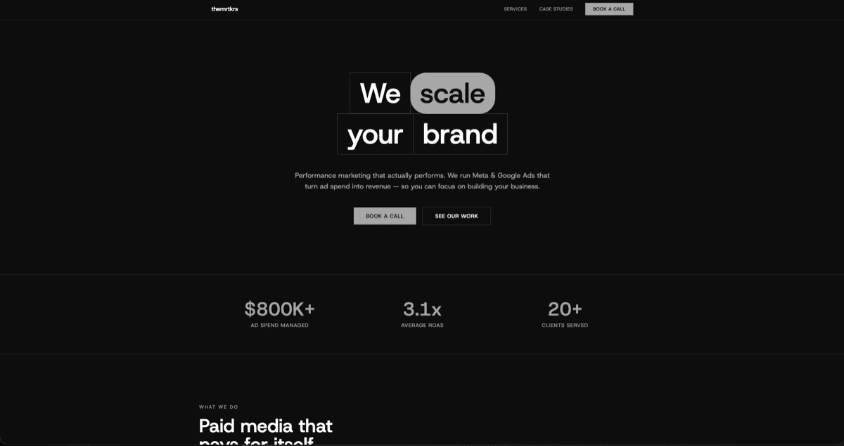 Website built for themrktrs, a performance marketing agency